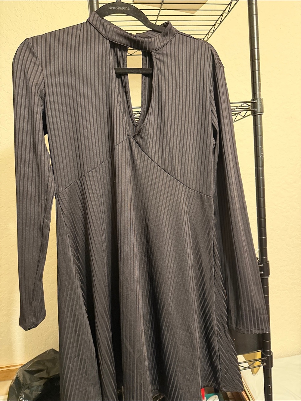 Kendall & Kylie Black Pinstripe Long Sleeve Keyhole Swing Dress